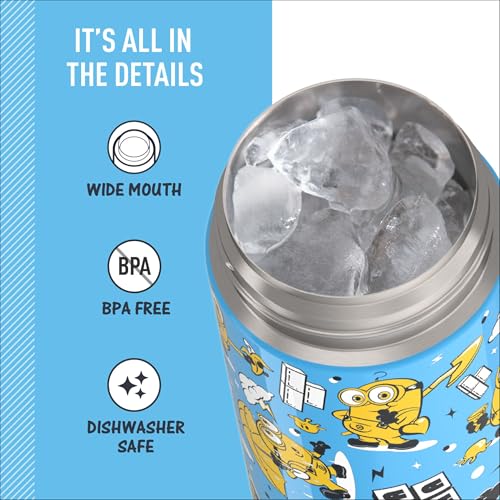 Image of THERMOS FUNTAINER Water Bottle with Spout, 16oz, Minions | Kids Stainless Steel Insulated Water Bottle, Keeps Drinks Cold Longer for School & Play, BPA-Free