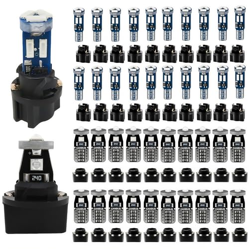 Image of WLJH Green T10 T5 LED Dash and Interior Bulb Kit with Twist Socket, 40-Pack | 4014 SMD, 300lm, Polarity-Free, for Instrument Cluster, Dome, Map, Vanity, Glove Box and License Plate Lights, Dimmable