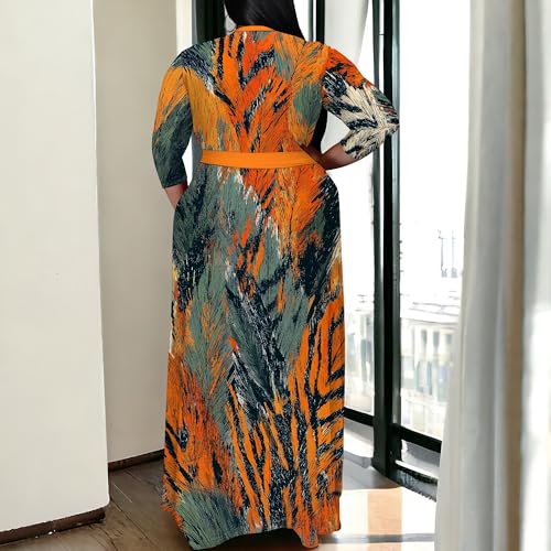 Image of SUZONANA Plus Size Maxi Dresses for Curcy Women Casual Loose 3 /4 Sleeve Long Dress with Belt
