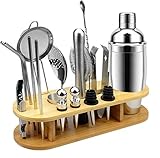 ISKETCH 18-Piece Bar Set Mixology Bartender Kit with Bamboo Stand - Bar tender's Kit for Professional & Home Starter Beginner - Cocktail Shaker Mixing Drink Barware Tool