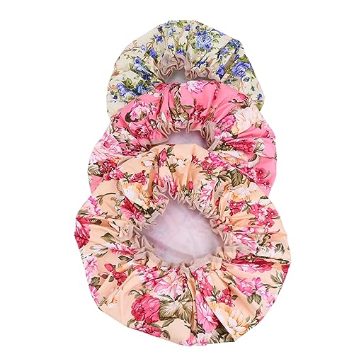 Bonnet de douche imperméable PEVA double couche charlotte de bain réutilisable floral