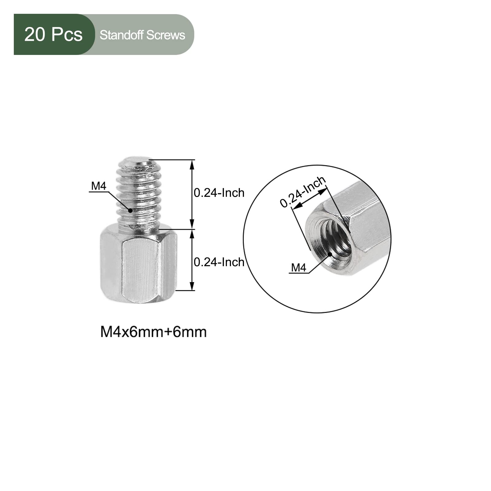 YOKIVE 20 Pcs M4 Standoff Screws, Nickel Plated Hex PCB Standoffs, Keep Height Consistent, Great for Motherboard (Silver Tone, 6mm+6mm) - Image 2