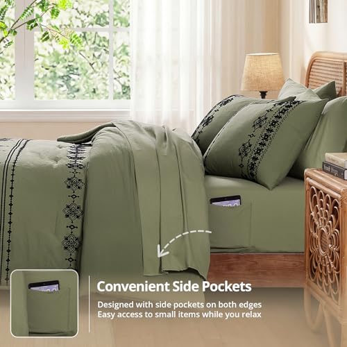 Image of MaiReve Full Size Comforter Set Embroidery Floral 7 Pieces Bed in a Bag