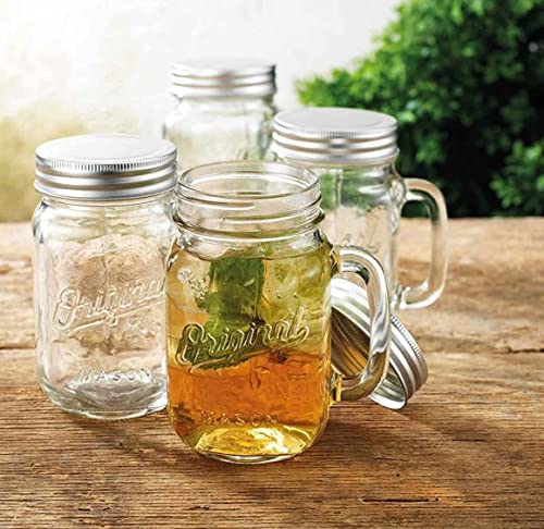 Glaver's Mason Jar 16 Oz. Glass Mugs With Handle And Lid Set Of 6 Old Fashioned Drinking Glass Bottles Original Mason Jar Pint Sized Cup Set. #TOP6
