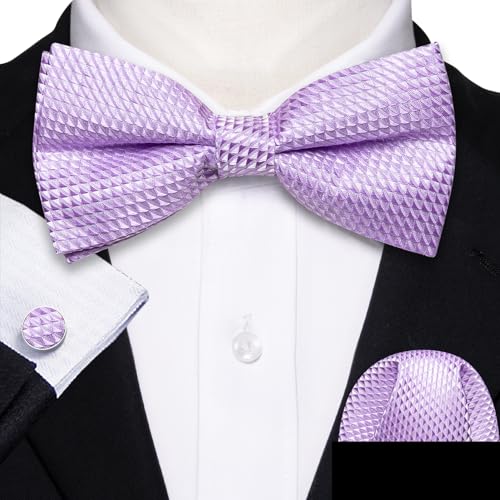 Image of Barry.Wang Paisley Striped Bow Tie for Men Silk Pre-Tied Bowtie Pocket Square Cufflinks Set Formal Wedding Party Prom