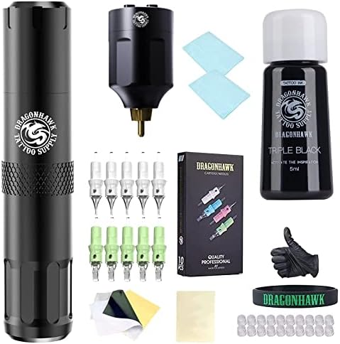 Dragonhawk S6 Tattoo Pen Kit, Rotary Tattoo Machine Coreless Motor Power by Mcore-C1, Tattoo Cartridges Needles Supply Kits for General Artists