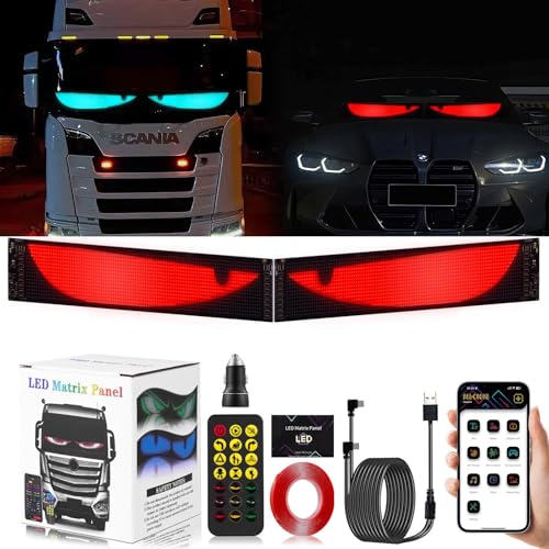 Devil Eyes LED for Car 2pcs, 24"x5" Large Full Color Dynamic Flexible LED Programmable Display, DIY Devil Eyes Light for Trucks and Cars Window with APP Control, for Car Trucks Parties Store Bars