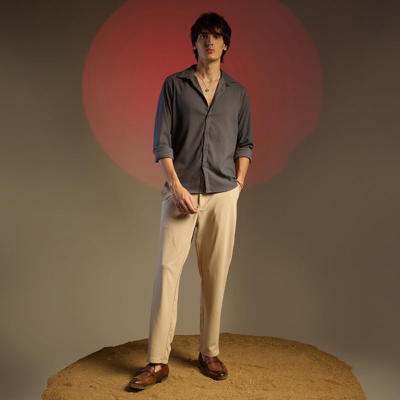 Image of CAHOOT Men's Foliage Strokes Shirt for Casual Wear | Spread Collar | Long Sleeve | Button Closure | Shirt Crafted with Comfort Fit for Everyday Wear