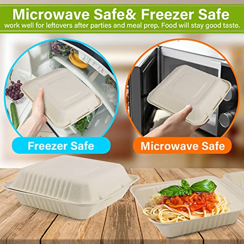 Greensight Compostable Take Out Food Container 8X8, 25 Pack Disposable Clamshell Food Containers, Heavy Duty To Go Boxes, Eco-Friendly Biodegradable Made From Sugarcane Fibers #TOP4