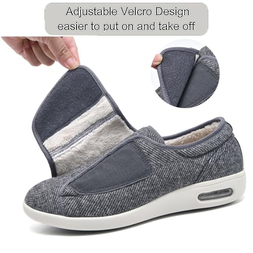 Mens Diabetic Edema Shoes, Winter Plush Lining Memory Foam Fit Adjustable Diabetic Shoes for Men, Stylish Wide Non-Slip Cushion Orthopedic Walking, for Swollen Feet, Neuropathy, Plantar4