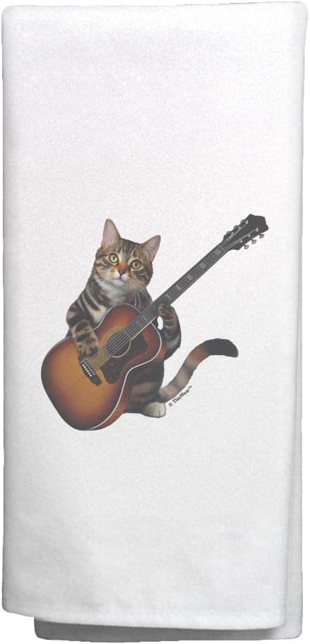 Band Member Gift Funny Cat Meme Cat Playing Guitar 2 Pack Decorative Kitchen Tea Towels White