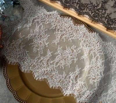 Encaje de 9.8 ft de encaje de pestañas de tela para manualidades, vestido de boda, ropa, material de encaje hecho a mano de 7.9 in de ancho (color