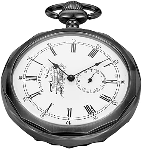 Gold Uncovered Men's Mechanical Pocket Watch, Uncovered Roman Design Dial Chain Mechanical Pocket Watches for Men-Gold, MW158, Mechanical