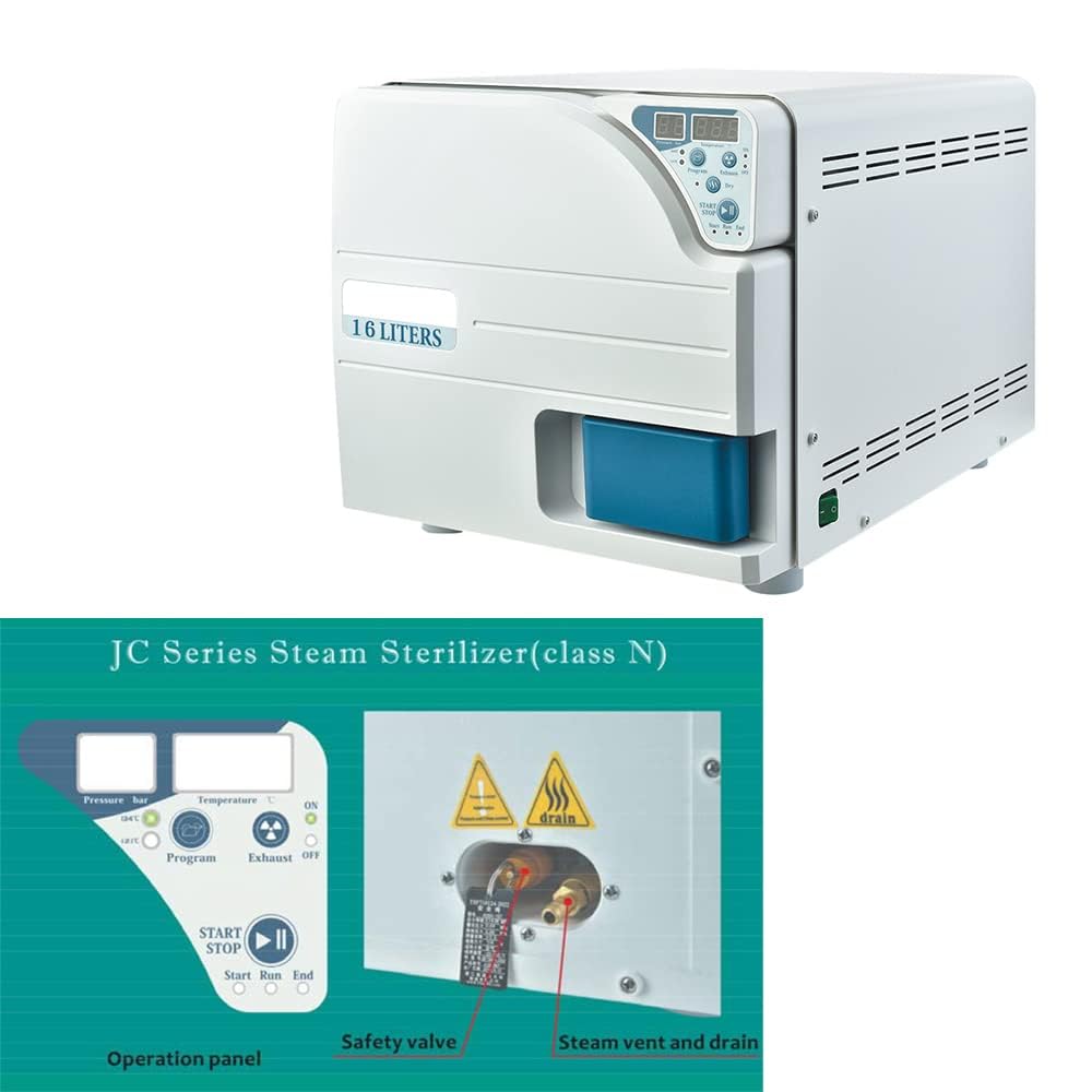 16L Drying Function Automatic Autoclave Adjustable High Pressure Temperature Steam,1200W Digital Screen Display Class N Double Control Door Lock Sterilizer