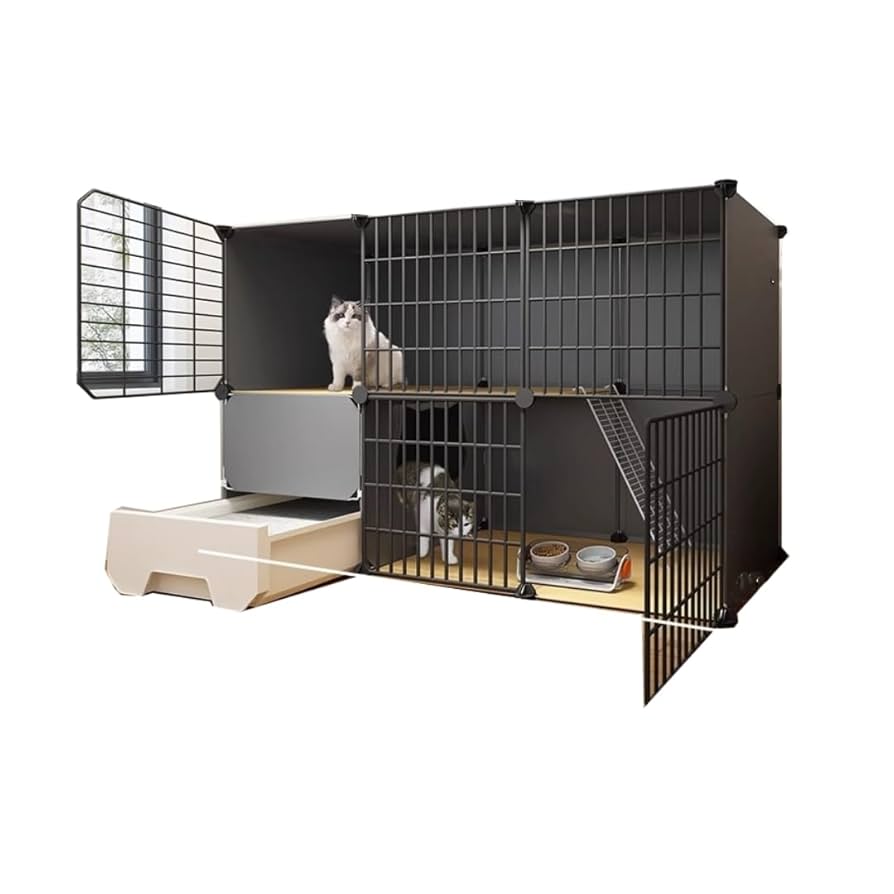 ブラック　黒　2段式キャットケージ トイレ付き タンスのゲン 10日P15%〜 キャットケージ トイレ一体型 2段