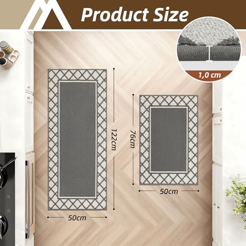 COSY HOMEER Absorbent Kitchen Runner Rug Mats 2 Pieces, 50x76cm+50x122cm, Extra Nonslip TPR Backed Carpet Rugs for Kitchen, Soft Standing & Machine Washable, Vacuum Cleaner Available No Curling, Grey - Image 3