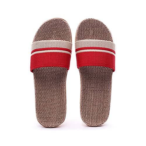 Pantoufles en lin pour femmes chaussons légers bout ouvert rouge 35-36