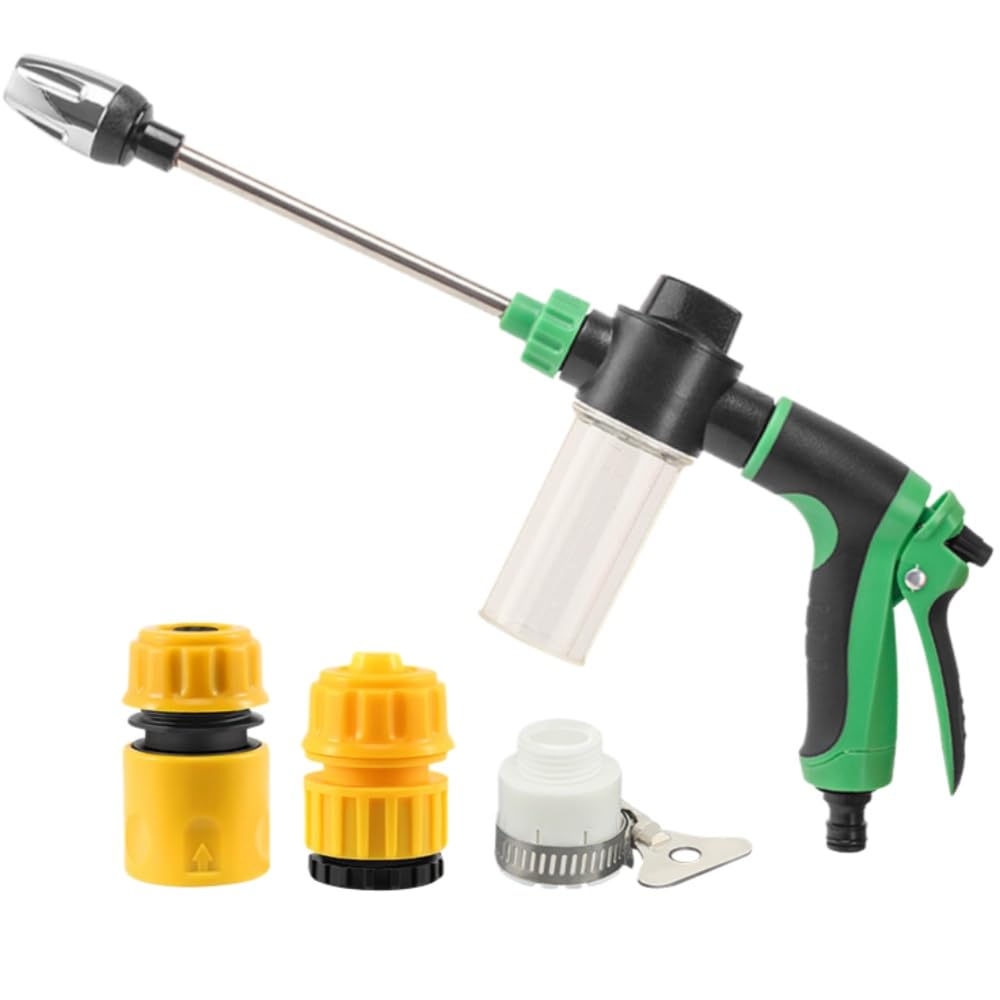 Hochdruck Sprühpistole für Gartenschlauch, 5 einstellbare Sprühmodi, verstellbare Wasserstrahlfunktion, geeignet für Autowäsche, Garten und Terrasse (Grün)