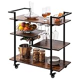 Stilvolles Design: Der Servierwagen mit Rollen verbindet einen Vintage-inspirierten Holzton mit einem schwarzen Metallrahmen und passt so perfekt in jeden Wohnstil. Dekorieren Sie ihn mit Ihren Lieblingsweinen und Dekorationen, um Ihre Freunde und Familie auf der nächsten Party zu beeindrucken.
