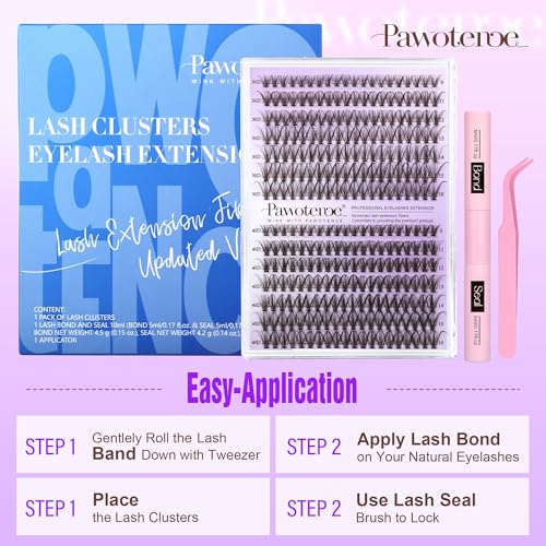 Image of Pawotence Lash Extension Kit DIY 280pcs Brown Lash Clusters Eyelash Extension Kit 30D 40D 9-16mm Individual Lashes Kit with Lash Bond and Seal Lash Tweezers for Self Use (Brown 30D 40D, 9-16mm, Kit)
