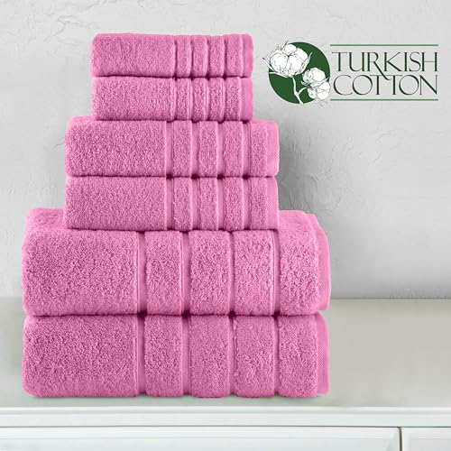 Image of Elegant Comfort 4 Lines Viscose Stripe 6-Piece Premium Towel Set - 100% Turkish Cotton High Absorbent Luxury Bathroom Towels - Includes 2 Washcloths, 2 Hand Towels and 2 Bath Towels Set, Light Pink