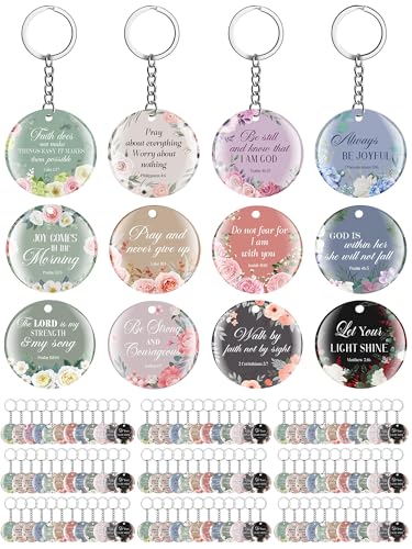 Image of Janmercy 120 Pcs Acrylic Christian Keychain Bulk Floral Bible Verse Keychain Religious Scripture Jewelry Gifts for Women Men