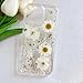 LSEEKA for iPhone 16 Pro Max Clear Case with Pressed Real Flowers Design,Glitter Cute White Floral Pattern Slim Soft TPU Protective Women Girl's Phone Cover for iPhone 16 Pro Max