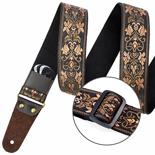 Nefelibata JTBD-VES189 Guitar Strap, 2 Inch Jacquard Embroidery Guitar Straps, Full Grain Leather Ends With Hidden Pocket, For Bass, Electric And Acoustic Guitars thumb #2