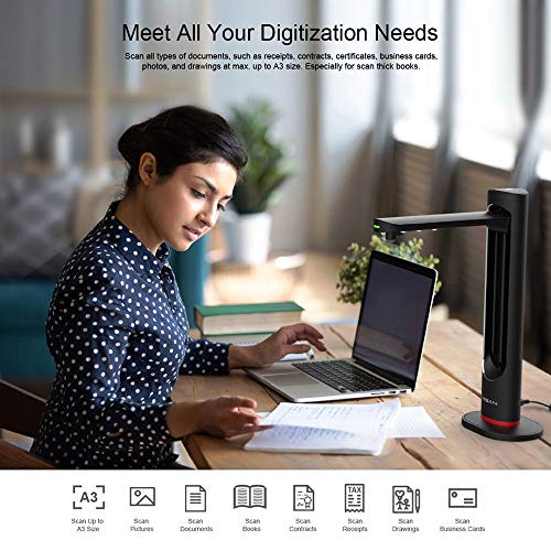Buchscanner A3 Viisan K21 – 21MP Dokumentenscanner mit OCR Mehrsprachig, Auto Kurvenglättung & Seitenteilung, LED-Licht, PDF/Word/MP3 Ausgabe, Windows & Mac