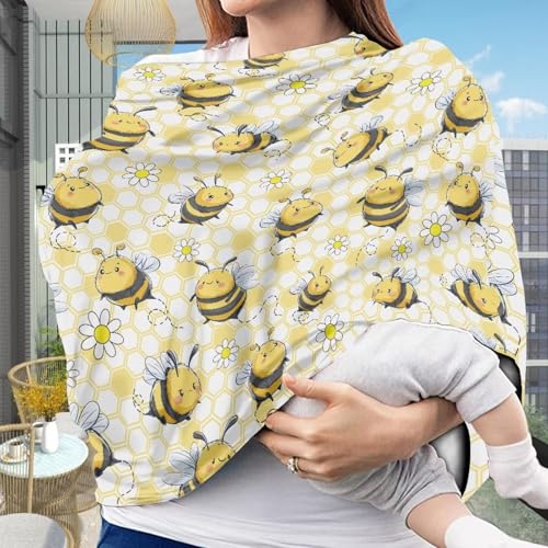 Image of Cute Carseat Cover for Babies, Breathable Infant Carseat Cover Lightweight Baby Carrier Cover for Girls Boys, Fit Spring Summer /Hot Days /Warm Weather, Bee Daisy