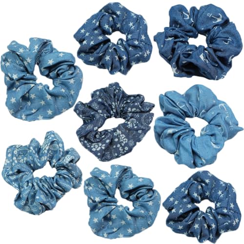 ULTECHNOVO 8 Coleteros de Mezclilla para Niña y Mujer, Cuerdas Elásticas Cabello, Tela Resistente y Diseño Chic para Uso Diario y Sujeción Segura Varios estilos