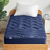 SLEEP ZONE Twin XL Cooling Mattress Topper for College Dorm, Premium Zoned Cool Mattress Pad Cover, Padded Mattress Protector Breathable Washable, Deep Pocket 8-21" (Navy, Twin XL)