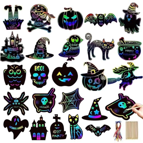EIHI 48 Sets scratch art, Fogli neri da grattare bambini, Gadget halloween bambini