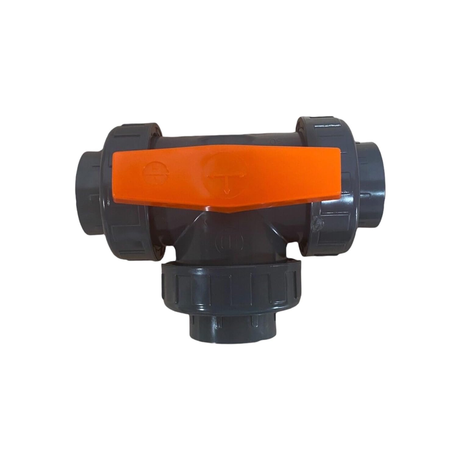 Valvola a sfera a 3 vie in PVC, DN63, foro a T, manicotto adesivo, valvola in PVC-U di qualità industriale, per ingegneria idrica e sistemi di tubazioni