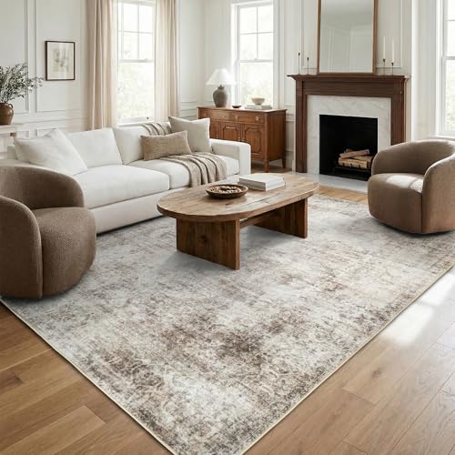 Tapete de área 5x7 beige y marrón lavable antideslizante