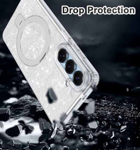 Shecaset Magnetic for Galaxy S26 Plus Case with Invisible Ring Stand[Compatible with MagSafe] Full Body Slim Women Girl Shockproof Marble Pattern Design Case for Samsung Galaxy S26 Plus,Glitter Clear - image 5