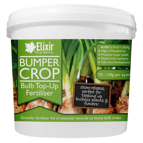 Elixir Gardens Bumper Crop Bulb Top Up/Maintenance Fertiliser & Bulbous Plant/Crop Feed | N.P.K: 5-19-10+3Mg | Slow-Release Potting Mix & Top Dressing | 2kg Tub