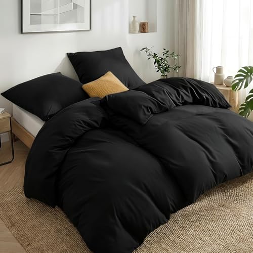 RUIKASI Bettwäsche 135x200 4teilig Schwarz - Polyester Mikrofaser Bettwäsche-Sets Oeko-TEX… – Ansicht 2