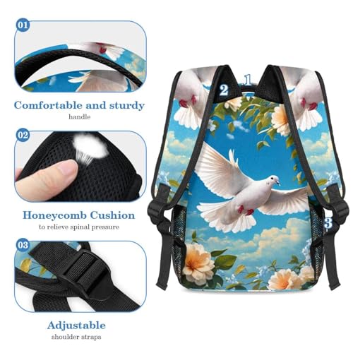 Cartable colombe et fleur avec trousse pour l'école primaire et le collège