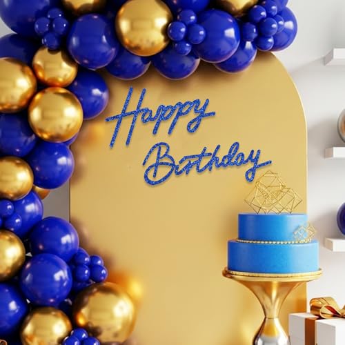 Image of TONIFUL Happy Birthday Sign for Backdrop - Glitter Navy Blue Felt Banner - Includes Dot Glue - Perfect for Birthday Party Backdrop,Wall Decor,Balloon Arch,Photo Background