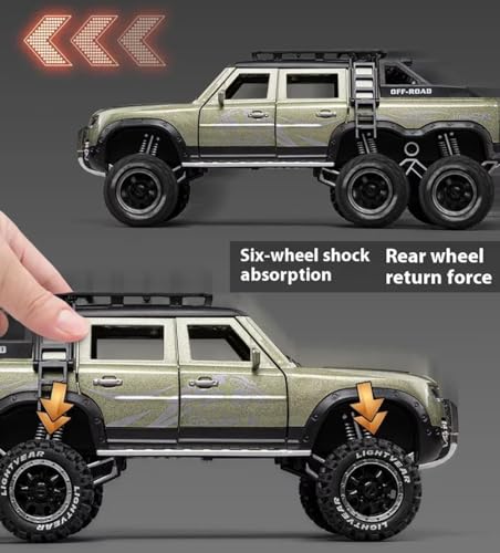 Image of 6 Wheel Defender Toy Car Diecast Metal Car Model 1:24 Defender Cars for Kids Boy Girl Zinc Alloy Pull Back Toy Cars with Sound and Light Gift and Collectible