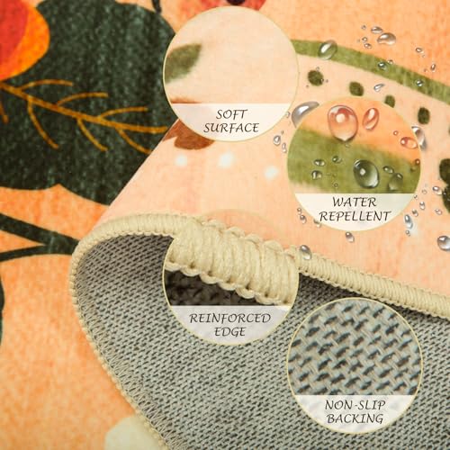 Floral 4ft Area Rug Machine Washable Soft Print Boho Carpet Non Slip Doormat Low Pile Flower Area Rugs for Living Room Bedroom Nursery Kitchen Dining Room Indoor-Yellow/Orange