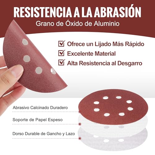 Miniatura 4 de Workpro Discos De Lija 150-Piezas, Papeles De Lija 125mm, Abrasivos Con 8 Agujeros Para Lijadora Excéntrica 60, 80, 100, 120, 150, 180, 240, 320, 400, 600 Granos , Cambio Rápido