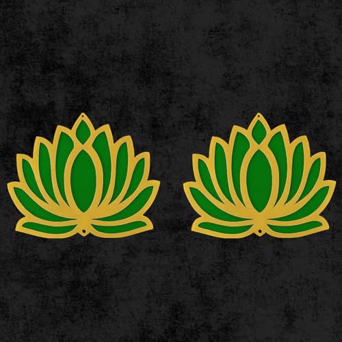 Image of ARLICORPING Wooden Lotus Wall Hanging for Festive Decoration - Diwali, Ganpati, Pooja Room, Mandir, Living Room, Door, Hall, Entrance, Spiritual Decor (Lotus - Green, Pack of 2)