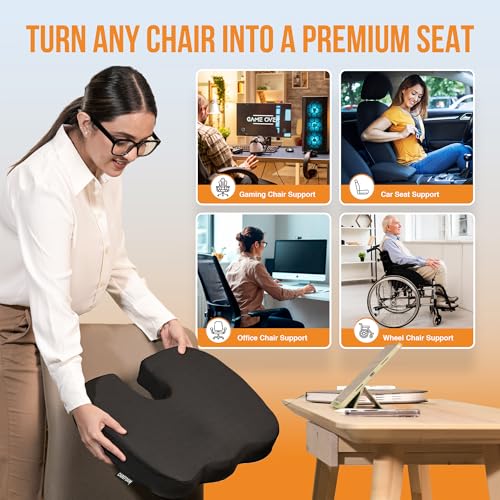 Image of CareFoam Orthopedic Memory Foam Seat Cushion for Tailbone Pain Relief | Coccyx Cushion for Office Chair, Car Seat & Wheelchair | Sciatica, Back Pain & Hip Support | 18 X 14 X 3 Inch