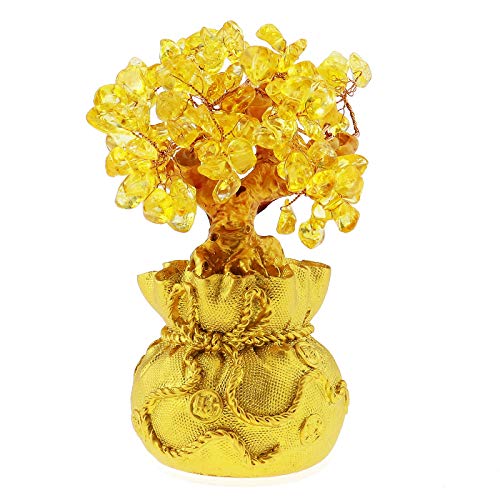 SING F LTD Feng Shui Money Luck Stone Tree Crystal Art Decoration Office Living Room Good Luck Best Gift Yellow