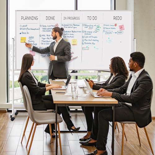 Image of Maxtek Rolling Whiteboard on Wheels 72x48 Large Double-Sided Magnetic Board
