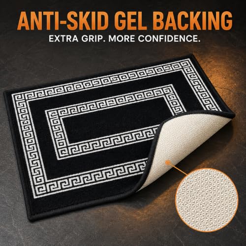 Image of Matz&More Greek Double Line Floor Mat | 40x60 CM | Black White | Nylon Tufted Gel Baking Anti-Slip | Doormat for Home Entrance, Kitchen & Bedroom