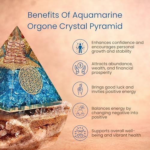Image of Orgone Aquamarine Pyramid - Handcrafted Healing Crystal for Positivity, Courage, Meditation, Yoga, Reiki & Chakra Balancing