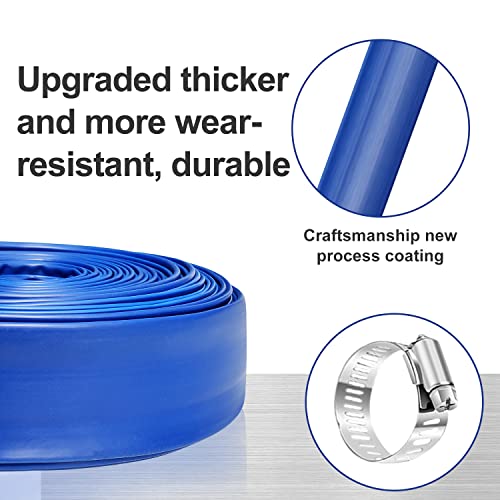 YASHINE PVC HOSE 1-1/2"*100ft, Pool Backwash Hose, Heavy Duty Reinforced Blue PVC Lay Flat Water, For Swimming Drain Pools and Clean Filters, with 2 Clamp by YASHINE - Image 2